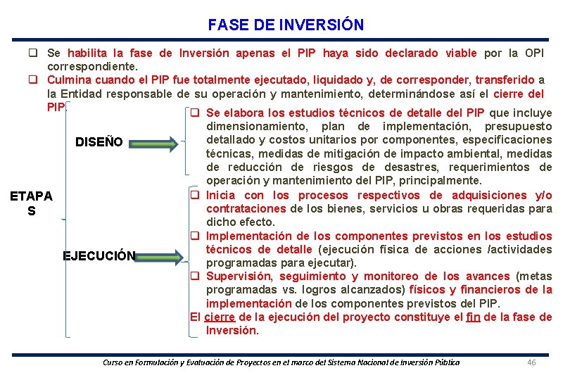 FASE DE INVERSIÓN q Se habilita la fase de Inversión apenas el PIP haya