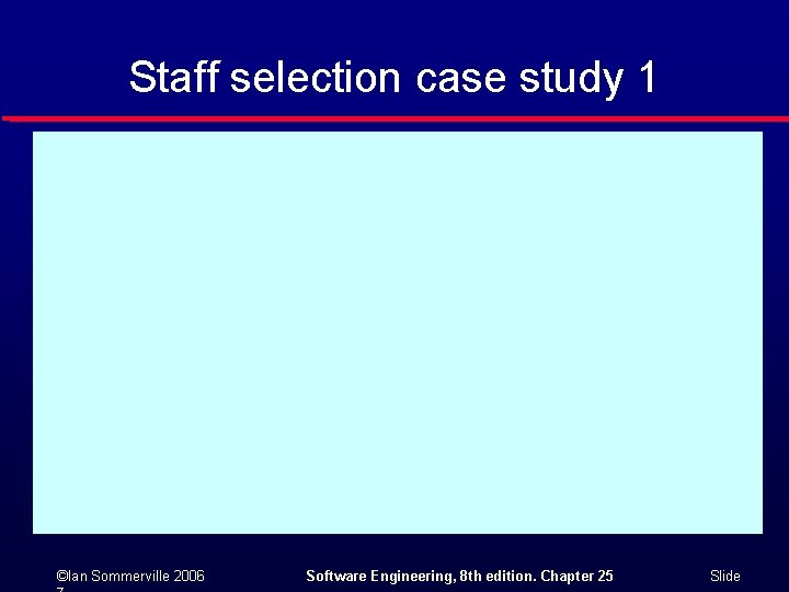 Staff selection case study 1 ©Ian Sommerville 2006 Software Engineering, 8 th edition. Chapter