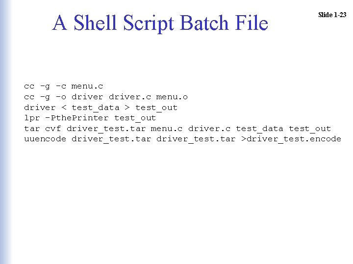 A Shell Script Batch File Slide 1 -23 cc -g -c menu. c cc A Shell Script Batch File Slide 1 -23 cc -g -c menu. c cc