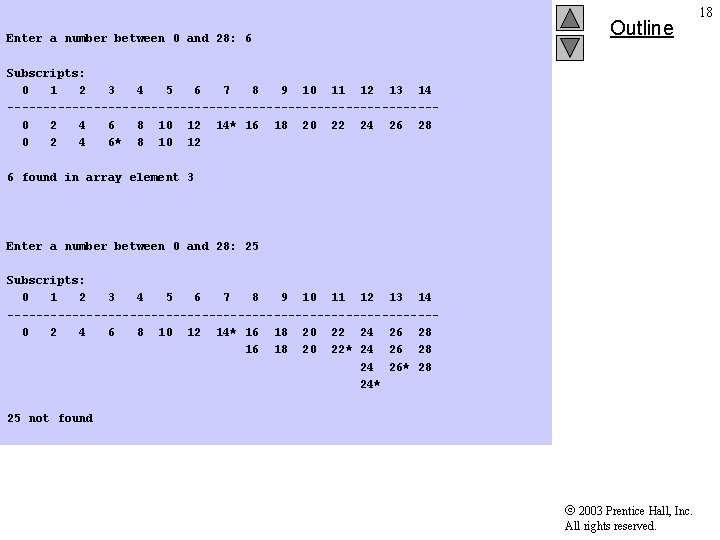  Enter a number between 0 and 28: 6 Outline Subscripts: 0 1 2