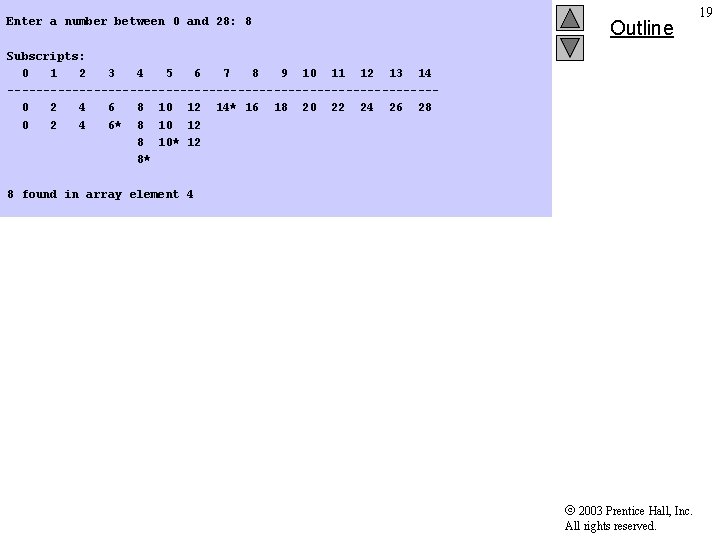 Enter a number between 0 and 28: 8 Subscripts: 0 1 2 3 4