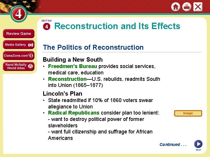 SECTION 4 Reconstruction and Its Effects The Politics of Reconstruction Building a New South
