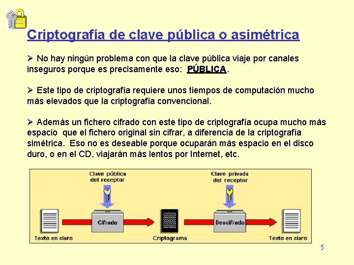 Criptografía de clave pública o asimétrica Ø No hay ningún problema con que la