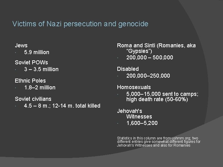 Victims of Nazi persecution and genocide Jews 5. 9 million Soviet POWs 3 – Victims of Nazi persecution and genocide Jews 5. 9 million Soviet POWs 3 –