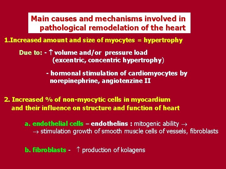 Main causes and mechanisms involved in pathological remodelation of the heart 1. Increased amount