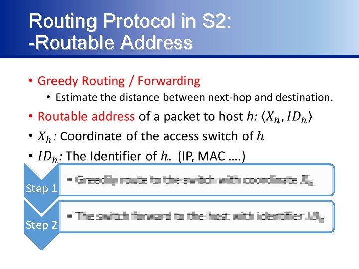 Routing Protocol in S 2: -Routable Address • Step 1 Step 2 • •