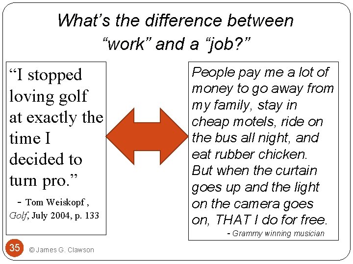 What’s the difference between “work” and a “job? ” “I stopped loving golf at