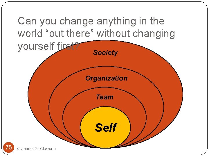 Can you change anything in the world “out there” without changing yourself first? Society