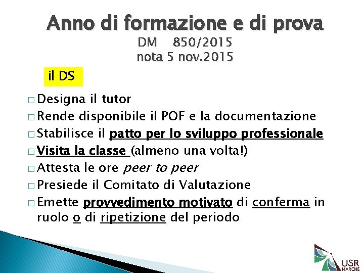 Anno di formazione e di prova il DS � Designa DM 850/2015 nota 5