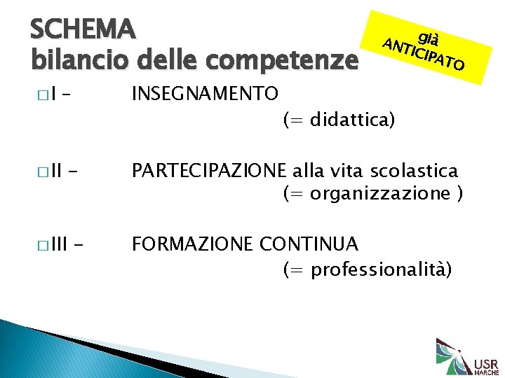 SCHEMA bilancio delle competenze �I ANT già ICIP AT O – INSEGNAMENTO - PARTECIPAZIONE