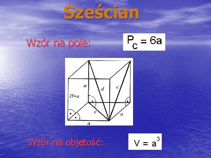 Sześcian Wzór na pole: Wzór na objętość: 