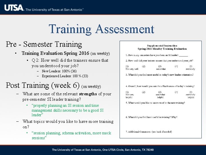 Training Assessment Pre - Semester Training • Training Evaluation Spring 2016 (on weebly) • Training Assessment Pre - Semester Training • Training Evaluation Spring 2016 (on weebly) •