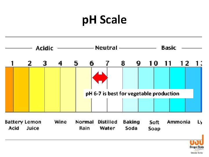 p. H Scale p. H 6 -7 is best for vegetable production 