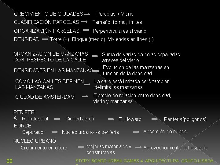 CRECIMIENTO DE CIUDADES Parcelas + Viario CLASIFICACIÓN PARCELAS Tamaño, forma, limites. ORGANIZACIÓN PARCELAS Perpendiculares