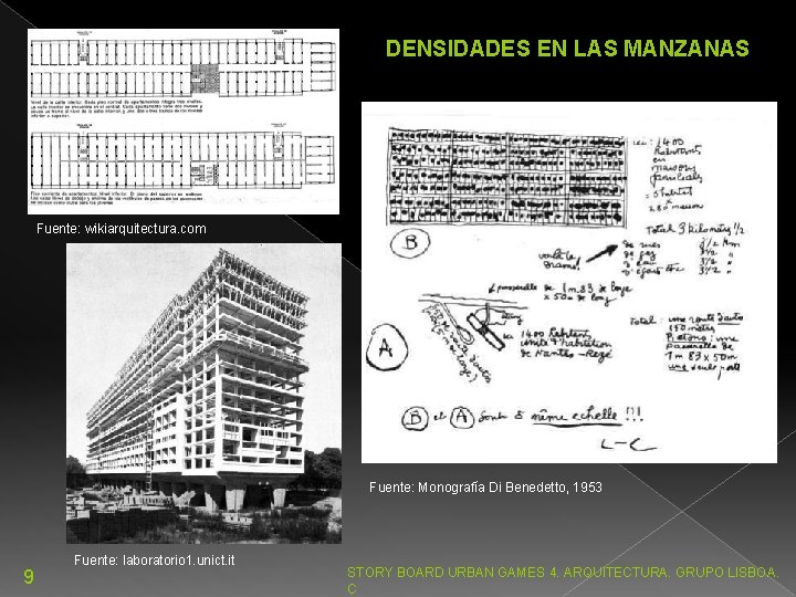 DENSIDADES EN LAS MANZANAS Fuente: wikiarquitectura. com Fuente: Monografía Di Benedetto, 1953 9 Fuente: