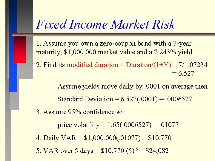 Fixed Income Market Risk 1. Assume you own a zero-coupon bond with a 7