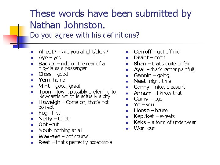 These words have been submitted by Nathan Johnston. Do you agree with his definitions?