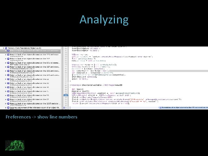 Analyzing Preferences -> show line numbers 