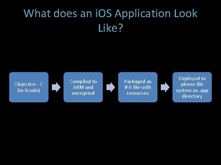 What does an i. OS Application Look Like? Objective - C (in Xcode) Compiled