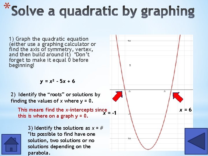 * 1) Graph the quadratic equation (either use a graphing calculator or find the