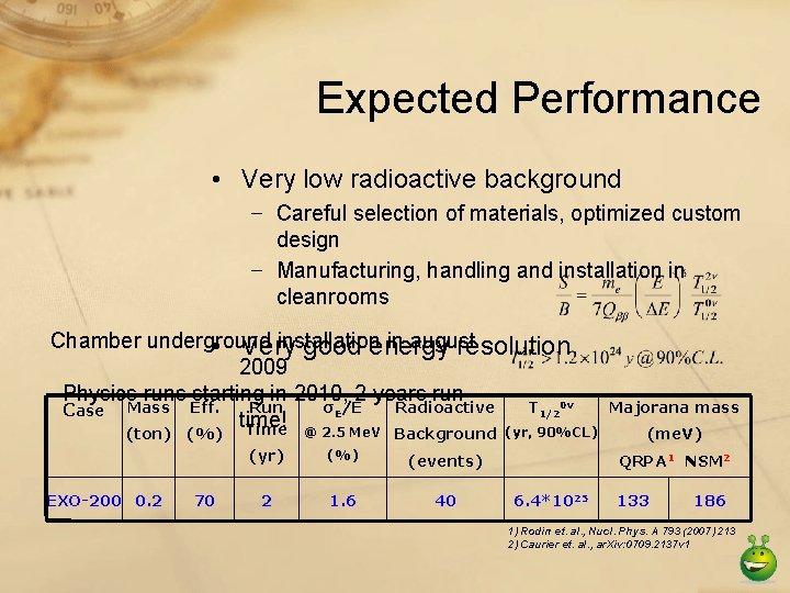 Expected Performance • Very low radioactive background − Careful selection of materials, optimized custom Expected Performance • Very low radioactive background − Careful selection of materials, optimized custom