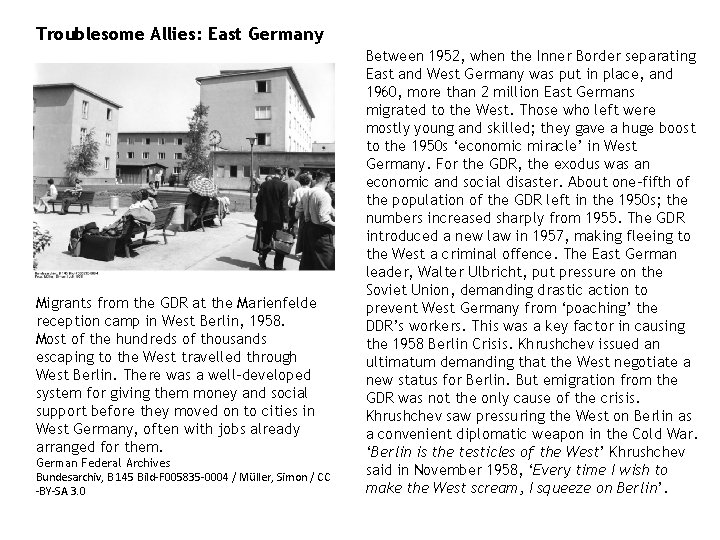 Troublesome Allies: East Germany Migrants from the GDR at the Marienfelde reception camp in Troublesome Allies: East Germany Migrants from the GDR at the Marienfelde reception camp in