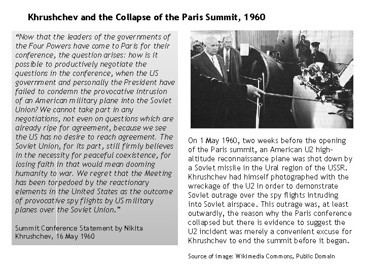 Khrushchev and the Collapse of the Paris Summit, 1960 “Now that the leaders of Khrushchev and the Collapse of the Paris Summit, 1960 “Now that the leaders of