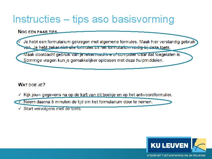 Instructies – tips aso basisvorming STEUNPUNT TOETSONTWIKKELING EN PEILINGEN 