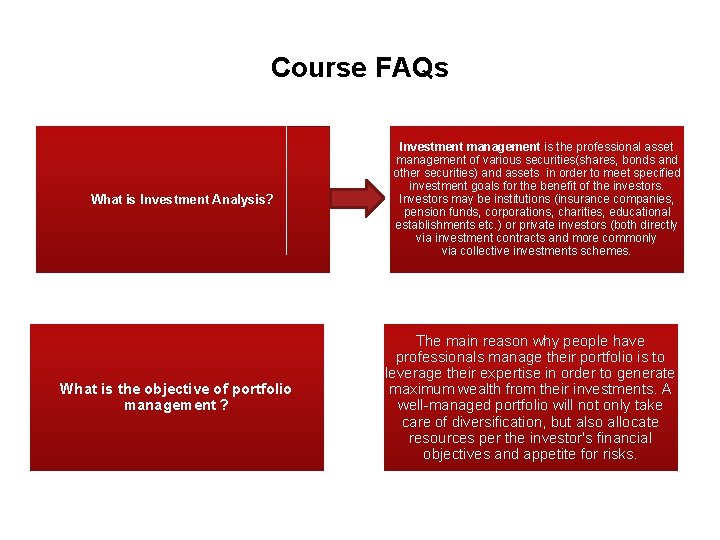 Course FAQs What is Investment Analysis? What is the objective of portfolio management ?