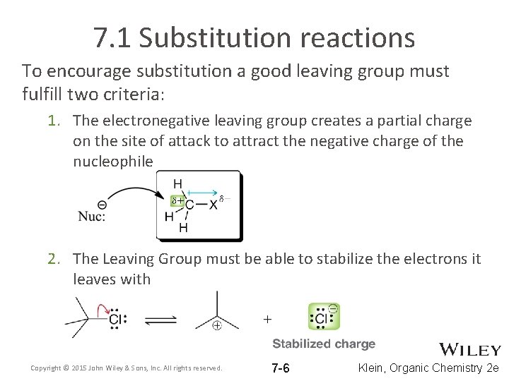 7. 1 Substitution reactions To encourage substitution a good leaving group must fulfill two