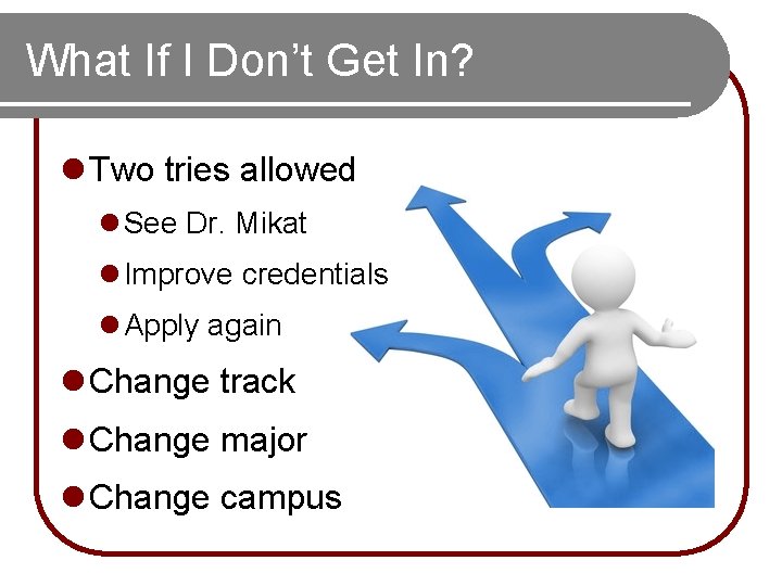 What If I Don’t Get In? l Two tries allowed l See Dr. Mikat What If I Don’t Get In? l Two tries allowed l See Dr. Mikat