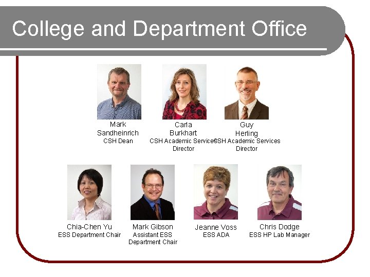 College and Department Office Mark Sandheinrich CSH Dean Carla Burkhart Guy Herling CSH Academic College and Department Office Mark Sandheinrich CSH Dean Carla Burkhart Guy Herling CSH Academic