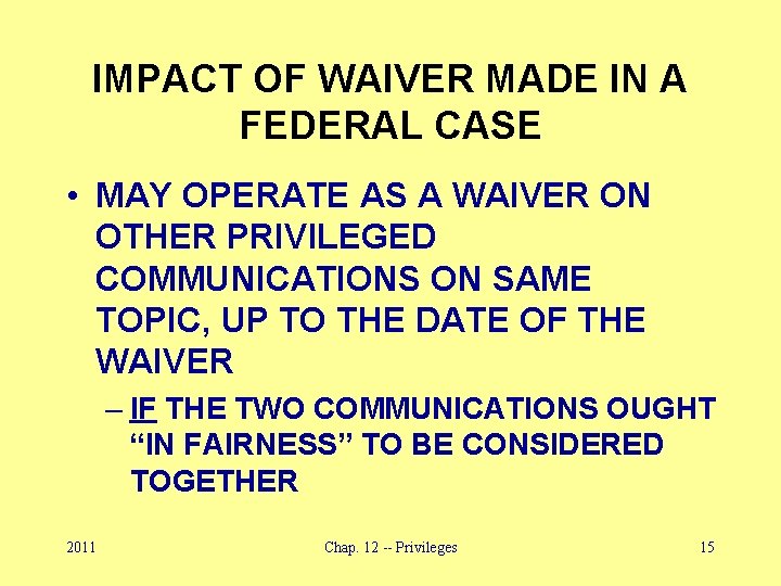 IMPACT OF WAIVER MADE IN A FEDERAL CASE • MAY OPERATE AS A WAIVER
