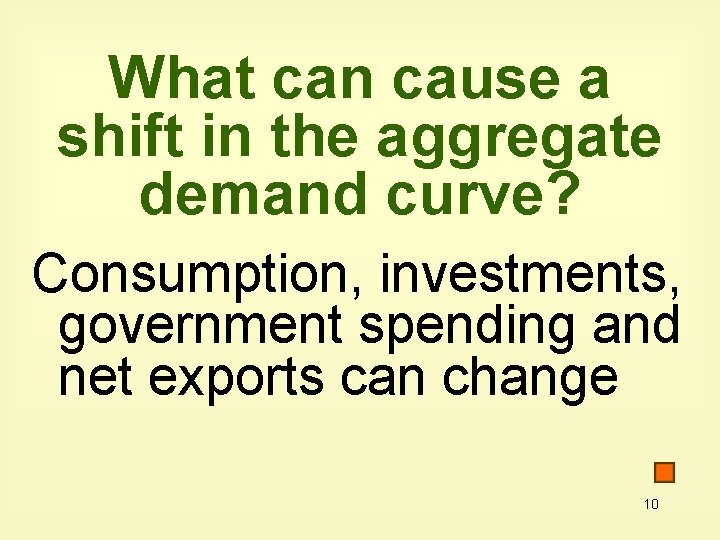 What can cause a shift in the aggregate demand curve? Consumption, investments, government spending