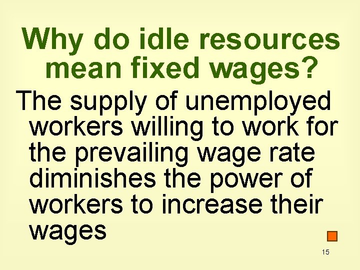 Why do idle resources mean fixed wages? The supply of unemployed workers willing to