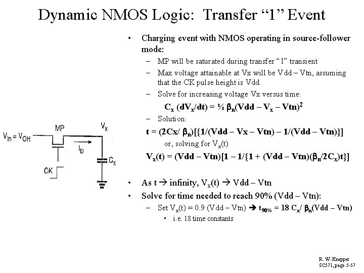 Dynamic NMOS Logic: Transfer “ 1” Event • Charging event with NMOS operating in