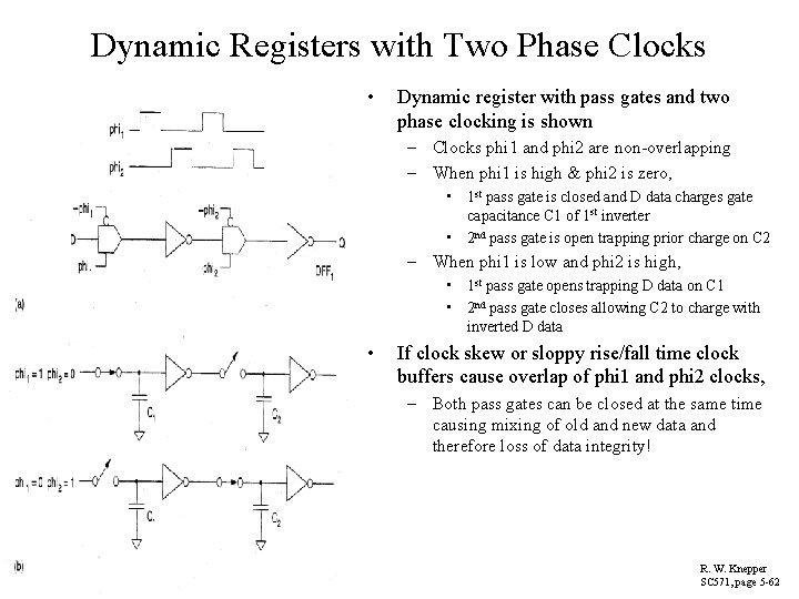 Dynamic Registers with Two Phase Clocks • Dynamic register with pass gates and two