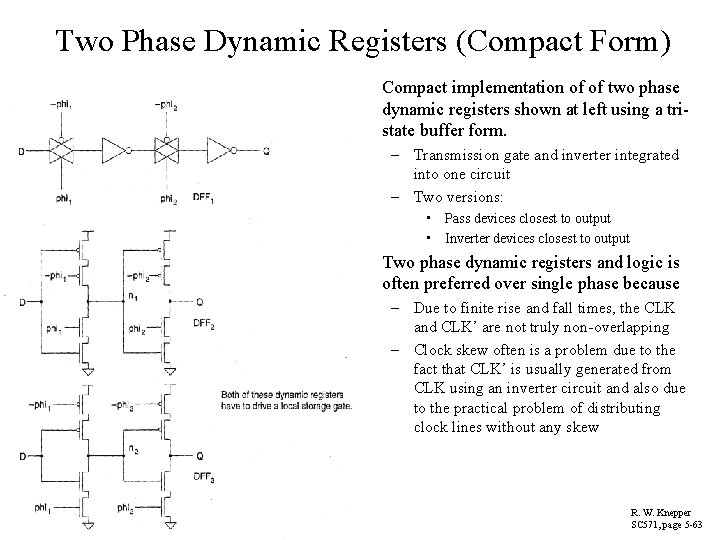 Two Phase Dynamic Registers (Compact Form) • Compact implementation of of two phase dynamic