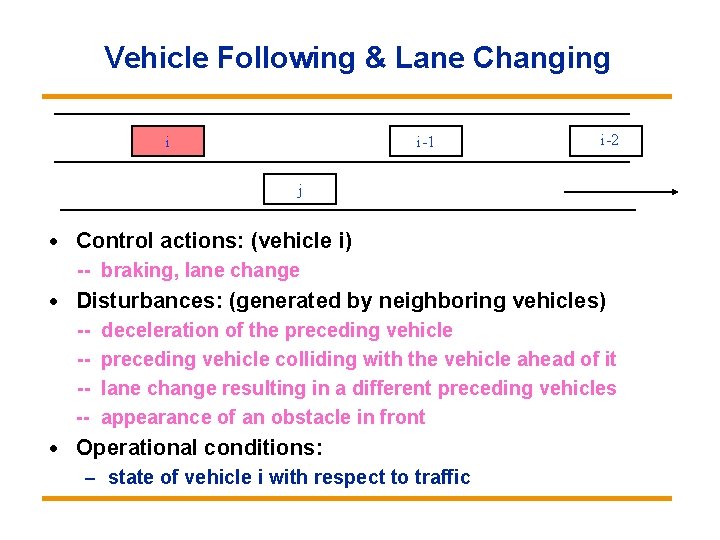 Vehicle Following & Lane Changing i i-1 i-2 j · Control actions: (vehicle i)
