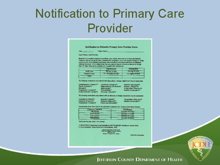 Notification to Primary Care Provider 