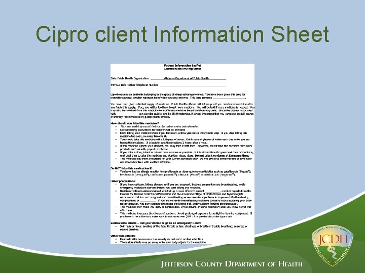 Cipro client Information Sheet 