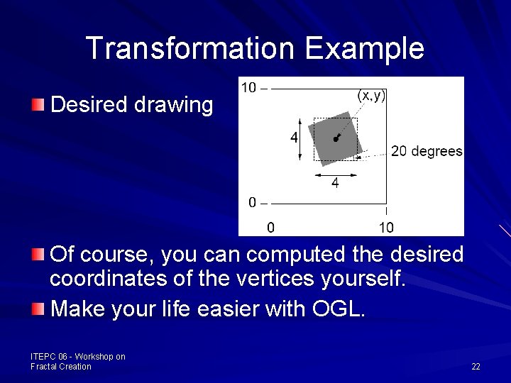 Transformation Example Desired drawing Of course, you can computed the desired coordinates of the
