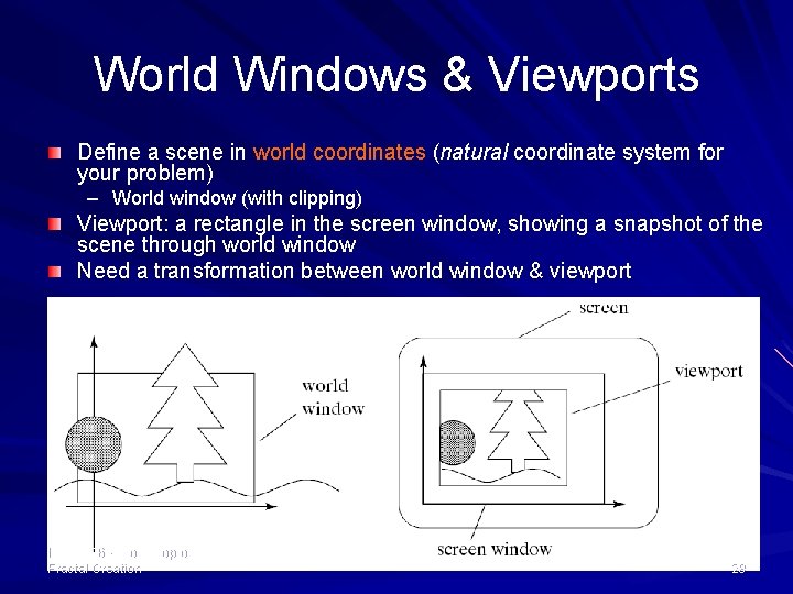 World Windows & Viewports Define a scene in world coordinates (natural coordinate system for