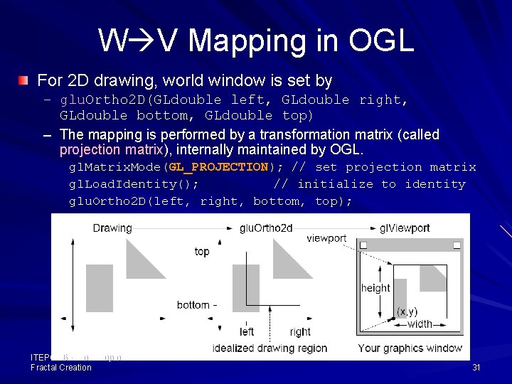 W V Mapping in OGL For 2 D drawing, world window is set by