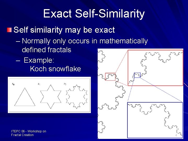 Exact Self-Similarity Self similarity may be exact – Normally only occurs in mathematically defined