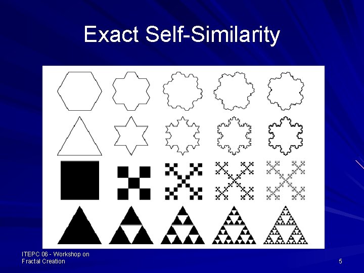Exact Self-Similarity ITEPC 06 - Workshop on Fractal Creation 5 