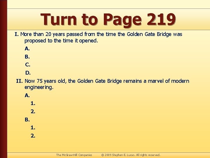 Turn to Page 219 I. More than 20 years passed from the time the