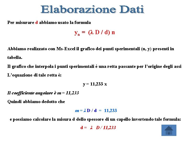 Per misurare d abbiamo usato la formula yn = (λ D / d) n