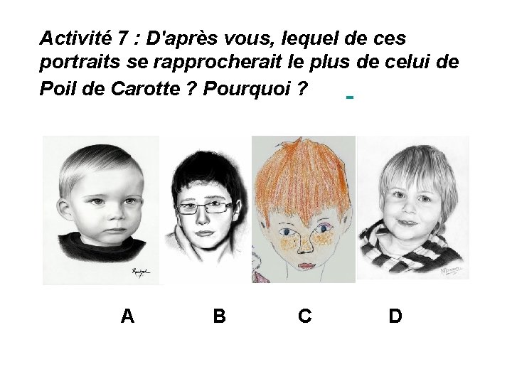 Activité 7 : D'après vous, lequel de ces portraits se rapprocherait le plus de