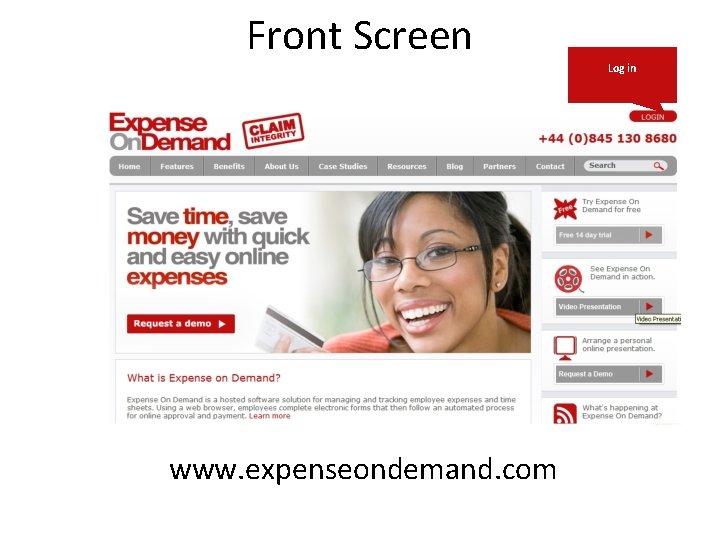 Front Screen Log in www. expenseondemand. com 